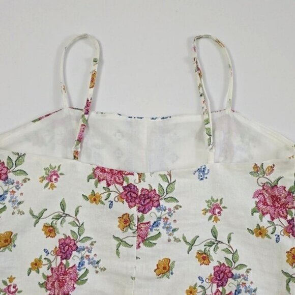 NWT Rachel Zoe Women White Linen Blend Crop Cami Top Knot Embroidery Print Sz S - Picture 3 of 12